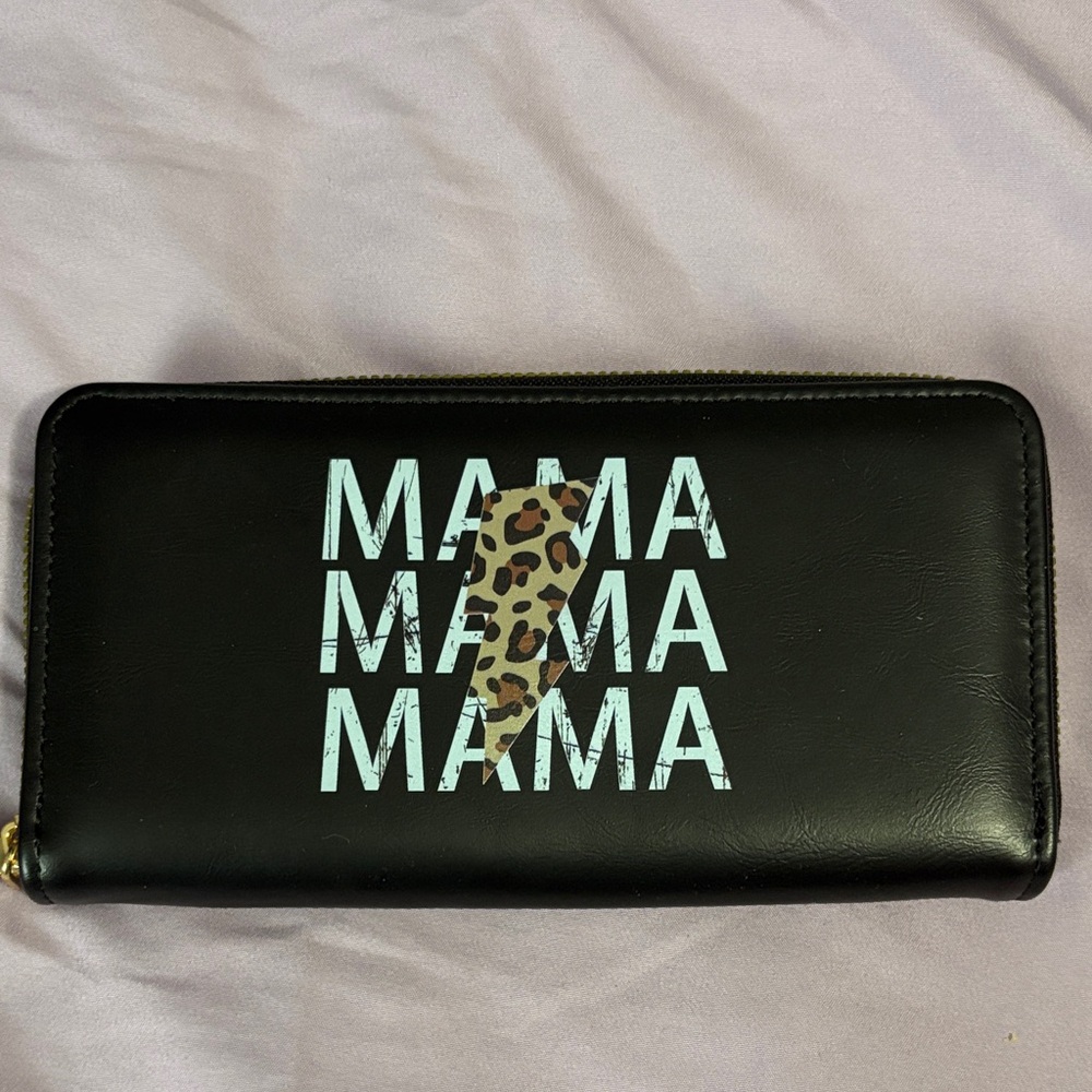 Black 'MAMA' Wallet with Leopard Print Accent